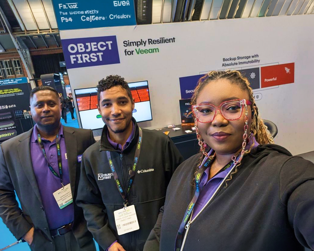 Object First team selfie at a conference booth